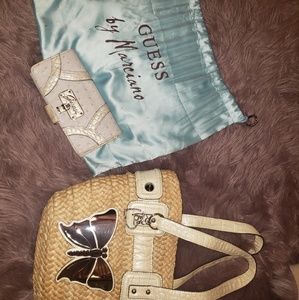 New GUESS BUTTERFLY WICKER wallet dust bag
